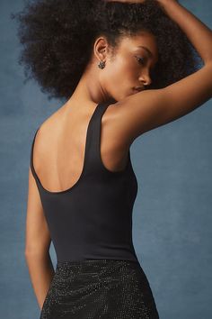 Nylon, elastane Snap styling Machine wash Imported | Scuba Modern Tank Bodysuit Top by Good American in Black, Women's, Size: Smallmall, Nylon/Elastane at Anthropologie Modern Tank, Body Positive Fashion, Tank Bodysuit, Bodysuit Top, Khloe Kardashian, Good American, 50 Fashion, Black Fits, Body Positivity