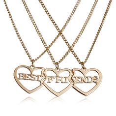 (3 PCs/Set) Gold Tone Broken Heart Friendship BFF Pendant " BEST FRIENDS "20 5/8" long Bff Jewelry, Gold Leaf Necklace, Friend Jewelry, Bff Necklaces, Bff Outfits, Best Friend Jewelry, Best Friend Necklaces, Friendship Jewelry, Friendship Necklaces