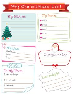 a christmas list with santa claus and other things to write in it on the page