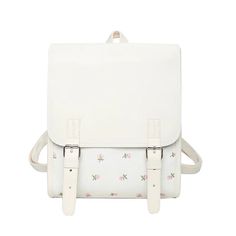 Kylethomasw - Business Casual Portable Ditsy Floral Buckle Decor Flap Backpack For Teen Girls Women Large Capacity Fashionable Schoolbag Rectangular Satchel For School In Spring, Large Capacity White Satchel For Students, White Large Capacity Satchel For Students, Spring Beige Backpack For Daily Use, Casual Spring Rectangular Backpack, Rectangular Spring School Satchel, White Backpack For Spring, Trendy White Backpack, White Backpack With Adjustable Strap For Spring