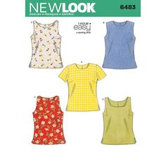 the new look sewing pattern 6483 is shown in three different colors and sizes