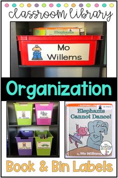 classroom library organization and bin labels for children's books, games, and more