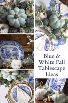 blue and white fall tablescape ideas