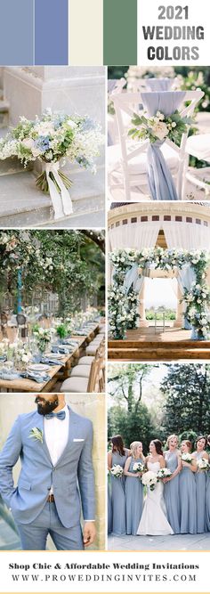 the wedding color scheme is blue and white