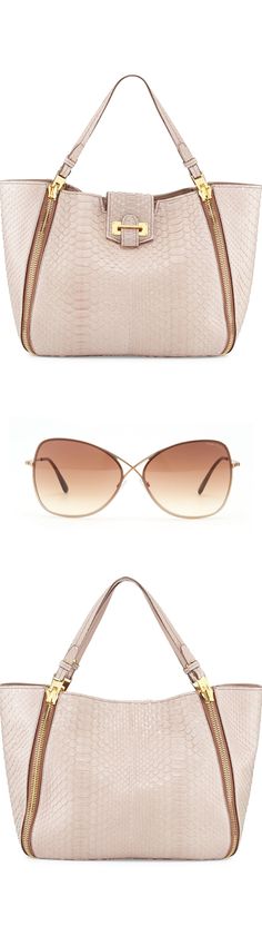 Tom Ford Sedgwick Medium Python Zip Tote Bag, Nude and Colette Metal-Frame Butterfly Sunglasses, Rose Golden Tom Ford Fabulous, Frame Butterfly, Tom Ford Sunglasses Women, How To Have Style, Luxury Details, Butterfly Sunglasses, Zip Tote, Henri Bendel