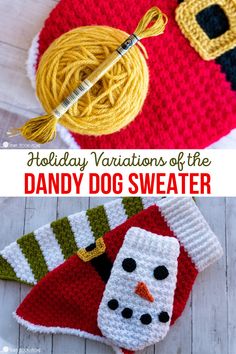 a crocheted christmas stocking with the words holiday variations of the dandy dog sweater