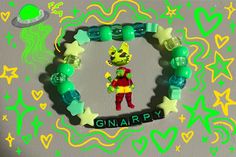 a bracelet with an image of a cartoon character and the word gnarly on it