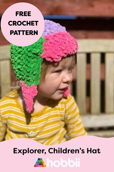 Get started on this DIY project on Explorer - Children’s Hat Crochet Pattern. SIZE 2-3 (4-6) 7-9 (10-12) yrs MEASUREMENTS Age 2-3 (head circ. up to 50cm / 19.7”) Age 4-6 (head circ. up to 51cm / 20.1”) Age 7-9 (head circ. up to 52cm / 20.5”) Age 10-12 (head circ. up to 53cm / 20.9”) Adult size small is the next size up and can be found in the separate adult pattern.  PATTERN INFORMATION This pattern is for a soft and snuggly childrens sized hat. The flaps keep your ears warm and there is the opt Hat Free Crochet Pattern, Animal Sweater, Halloween Accessories Hair, Hat Crochet Pattern, Novelty Yarn, Yarn Cake, Halloween Hats, Childrens Hats, Ribbon Yarn