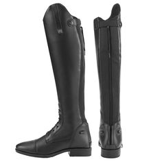 a pair of black riding boots with zippers