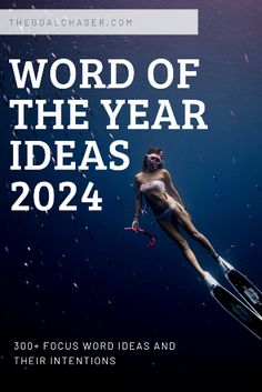 a person on a surfboard in the water with words that read word of the year ideas