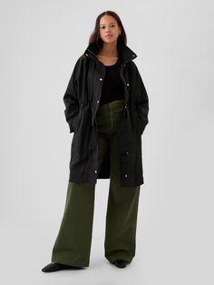 Smooth nylon parka jacket.  Mockneck or hooded.  Hood rolls into zipper at neck.  Long sleeves.  Hidden zipper under snap button flap.  Bungee elasticized waist.  Slant pockets.  * Fit: Over Rain Parka, Mask Art, London Trip, Toddler Jeans, Drawing Stuff, Clay Mask, Gap Jacket, Gap Jackets, Denim Coat Jacket