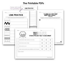 the printable worksheet for line practice is shown in three different colors and sizes