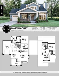 the floor plan for this craftsman style home is shown in two different colors and sizes