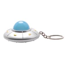 a metal object with a blue dome on it's end and a keychain attached