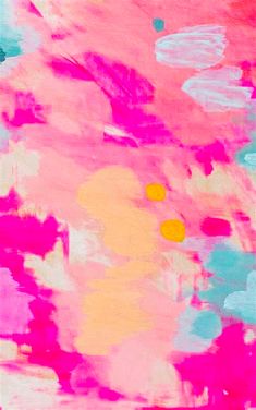 an abstract painting with pink, yellow and blue colors