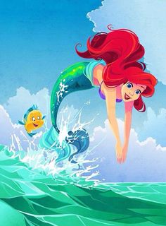 the little mermaid is swimming in the ocean