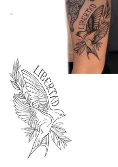 an eagle tattoo is shown on the left side of this photo and on the right