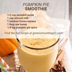 pumpkin pie smoothie recipe in a glass cup with cinnamon and star anise on the side