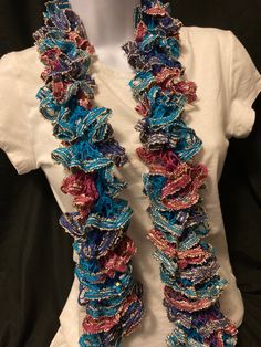 It is a lacy scarf. Also it is blue and multi colors around the scarf. Multicolor Party Scarf One Size, Blue Bohemian Crochet Scarves, Lacy Scarf, Lace Scarf, Mom And Sister, Braid Styles, Scarf Wrap, Etsy Store