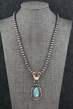 Turquoise, Coral & Sterling Silver Necklace - Tom Lewis – High Lonesome Trading Grandma Tattoo, Tom Lewis, Jewlery Rings, Silversmithing Jewelry, Sterling Necklace, Turquoise Jewelry Native American, Coral Pendant, American Indian Jewelry, Jewelry Turquoise