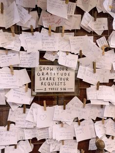 a bulletin board covered in lots of notes and paper with writing on it that says show your creativity share your requests 4 times