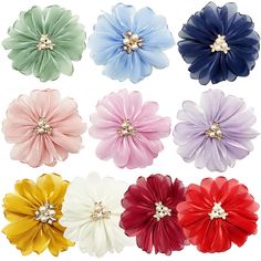 PRICES MAY VARY. 【Package Content】- One set with 10 pieces chiffon flowers in vivid color, soft and elegant, meet your different needs of flower DIY craft project 【Material】- These fabric flowers are made of glossy chiffon (flower) with burnt edge, faux pearl & rhinestone(stamen) and felt (back), lightweight and delicate, silk-like and shiny under the light 【Size】- Each chiffon flower applique is about 3.5 inch in diameter, back felt is 1 inch in diameter, allow you to DIY your personalized wedd Hair Accessories Diy, Flowers Wine, Flower Collar, Personalized Wedding Decor, Red Blush, Blue Sage, Chiffon Flower, Flower Diy, Chiffon Flowers