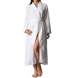 Finely crafted, timeless robe for traditional and modern tastes, styled with subtle details and a soft cotton body. Long sleeves with open chain stitch at arm opening. Cuffs on sleeves with lace edge. Belt is held in place with loops at side seams. Patch pocket on right side. Mid-weight woven cotton is light enough for warm weather and heavy enough for cool weather. Thea Women's Maria Blanche Long Sleeve Classic Robe in White | Size Large | HerRoom.com Silk Robe Long, Silk Kimono Robe, Satin Kimono, Silk Robe, Long Kimono, Bridesmaid Robes, Satin Midi Dress, Silk Kimono, Maxi Dress With Sleeves