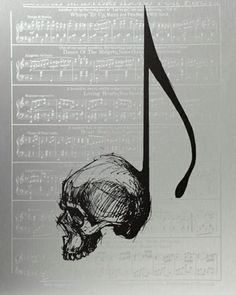 a drawing of a musical note with a skull on it