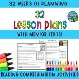 lesson plans for reading and writing with colored pencils in front of the text that reads 32