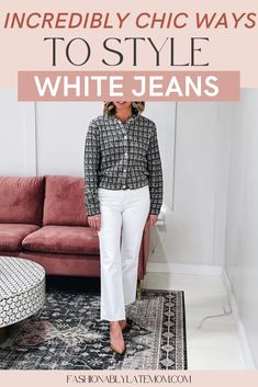 Elevate your wardrobe with styling ideas for outfits with white jeans that bring effortless chic style to any occasion. Women's jeans are a staple, and these looks will help you embrace women's fashion with confidence. From casual to dressy, find inspiration to make white jeans your new go-to piece. Mom Style Inspiration, How To Wear White Jeans, Casual Mom Style, Womens White Jeans, White Jeans Outfit, Moms Favorite, Stunning Outfits, Fashion Tips For Women, Chic Woman