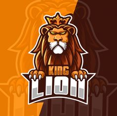 the king lion logo is shown on an orange and brown background