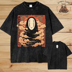 Celebrate the enchanting world of Studio Ghibli with this No-Face T-Shirt inspired by the beloved movie Spirited Away. Perfect for anime enthusiasts, this acid wash oversized t-shirt offers both comfort and style, making it an ideal anime gift. - **Model Loose fit for a relaxed and contemporary silhouette. - **Fabric Made from 100% cotton, ensuring softness and breathability. - **Fabric Weight 7.4 oz/yd² (250 g/m²) for a durable yet lightweight feel. - **Fabric Thickness Moderate, providing comfort across different seasons. - **Fabric Stretch Slight stretch for added flexibility and comfort. - **Care Instructions   - Regular handwash or machine wash (max 40℃ or 105℉).   - Do not bleach.   - Iron on low heat.   - Suitable for regular dry cleaning.   - Tumble dry safe. - **Features   - Casua Cotton Fandom Shirt With Cartoon Print, Fandom Cotton T-shirt With Short Sleeves, Harajuku Style Crew Neck T-shirt With Character Print, Fandom Cotton Short Sleeve T-shirt, Harajuku Style Cartoon Print T-shirt With Relaxed Fit, Fandom Short Sleeve Cotton T-shirt, Cotton Short Sleeve Fandom T-shirt, Black Cotton Fandom T-shirt, Black Fandom T-shirt With Letter Print