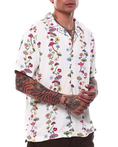 Multicolor Mushroom Print Short Sleeve Button Up Shirt 100% Viscose Feels Like Baggies/Board Shorts Material Mushroom Print, In A Jar, Short Sleeve Button Up, Text Color, Button Up Shirt, Board Shorts, Printed Shorts, Up Shirt, Short Sleeve Shirt