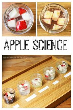 an apple science experiment is shown in three different bowls