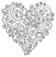 a heart made out of small black dots on a white background with the word love written in