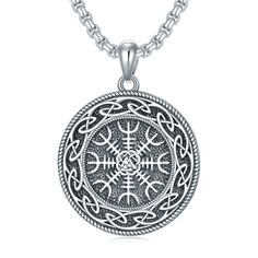 Silver Celtic Viking Necklace - Goth Mall Symbolic Compass Design Necklace As Gift, Symbolic Compass Design Necklace Gift, Viking Style Stainless Steel Necklace For Gift, Viking Pendant Jewelry Gift, Viking Style Pendant Jewelry Gift, Viking Style Engraved Jewelry As Gift, Viking Style Engraved Jewelry Gift, Viking Style Engraved Jewelry For Gift, Engraved Viking Style Jewelry For A Gift