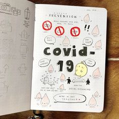 an open notebook with stickers on it and the words covidd - 19