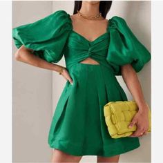 Aje Dusk Puff-Sleeve Minidress in Emerald Green Size AU 4 US 0 NEW $455 | eBay Summer One Piece, Hot Pink Fashion, Dress Hire, Puff Sleeve Mini Dress, Silky Dress, Green Mini Dress, Cute Summer Dresses, Midi Maxi Dress, Sweetheart Neck