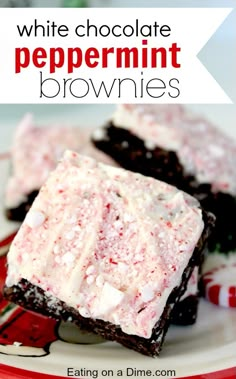 white chocolate peppermint brownies on a plate