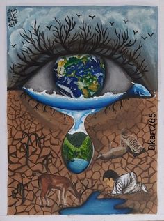 Save water / water conservation / save environment / painting / art by Divya kashyap Earth Art Drawing, Save Water Drawing, Save Earth Drawing, Save Water Poster Drawing, Earth Day Drawing, Art Competition Ideas, Drawing Dragon, Earth Drawings, Environment Painting