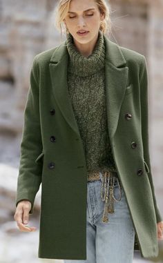 Alpaca Coat, Green Coat, Coat Outfits, Signature Print, Baby Alpaca, Notched Collar, Inspiration Mode, Alpaca Wool