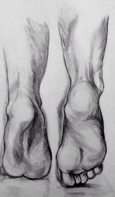 a pencil drawing of two feet with their toes touching each other