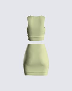 These ain't no regular cut out babes? You see these details?! 👀 This green set will have you FEELIN yourself in the club ✨💅 10% off the bundled set <3 Fitted Green Sets For Night Out, Fitted Green Set For Night Out, Casual Fitted Green Sets, Trendy Fitted Green Sets, Fitted Green Two-piece Set, Trendy Green Fitted Sets, Sporty Green Summer Sets, Green Fitted Workout Sets, Green Two-piece Set Top For Spring