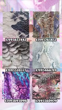 several different types of fabric and patterns on the same page, with text below them