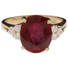 6.50 Carats Impressive Red Ruby and Diamond 14K Yellow Gold Ring Total Red Ruby Weight is: 6.25 Carats Ruby Measures: 11x 9mm (Lead Glass Filled) Natural Round Diamonds Weight: .25 Carats (color G-H / Clarity SI1-SI2) Ring size: 6 (we offer free re-sizing upon request) Ring total weight: 5.2 grams Disclaimer: all weights, measurements and colors are approximate and may vary slightly from the listed dimensions or as seen in the image. All pictures are magnified to show the smallest of details. Please, refer to the item description for actual weight and size evaluation. SKU # 412 Lead Glass, Diamond Accent Ring, Emerald Cut Rings, Etsy Gold Ring, Diamond Rings Bands, Art Deco Diamond, Champagne Diamond, Ruby Diamond, Red Ruby