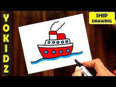 a person is drawing a boat with colored pencils