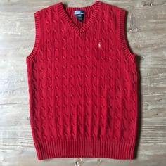 Boys’ Polo By Ralph Lauren Sweater Vest Color: Red Size: Xl 100% Cotton Excellent Condition, Never Worn Smoke Free Home Red V-neck Cotton Outerwear, Red V-neck Sweater Vest For Winter, Red Sleeveless Winter Tops, Red Cotton Casual Sweater Vest, Casual Red Cotton Sweater Vest, Crew Neck Cotton Sweater Vest For Winter, Casual Red Sweater Vest For Winter, Classic Red Sleeveless Top, University Red Cotton Top For Fall