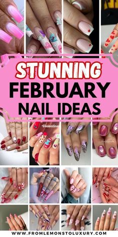 Coffin Nail Valentine Designs, Birthday Nails February Ideas, Valentine Nail Color Ideas, Valentine Day Nails Simple, February Dipped Nails Ideas, Valentine’s Day Coffin Nail Designs, Valentine’s Day Square Nails, Baddie Valentines Nails Acrylic