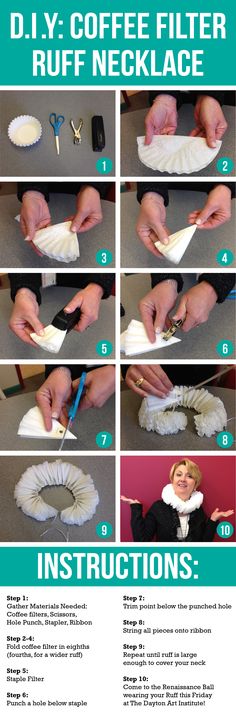 instructions on how to make coffee filter ruffle necklaces with pictures and text below