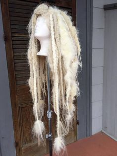 Felt Dreadlocks, Pixie Layered Haircuts, Unique Wig, White Braids, Dread Wig, Blonde Dreads, Dread Locks, White Wig, Layered Haircuts For Women